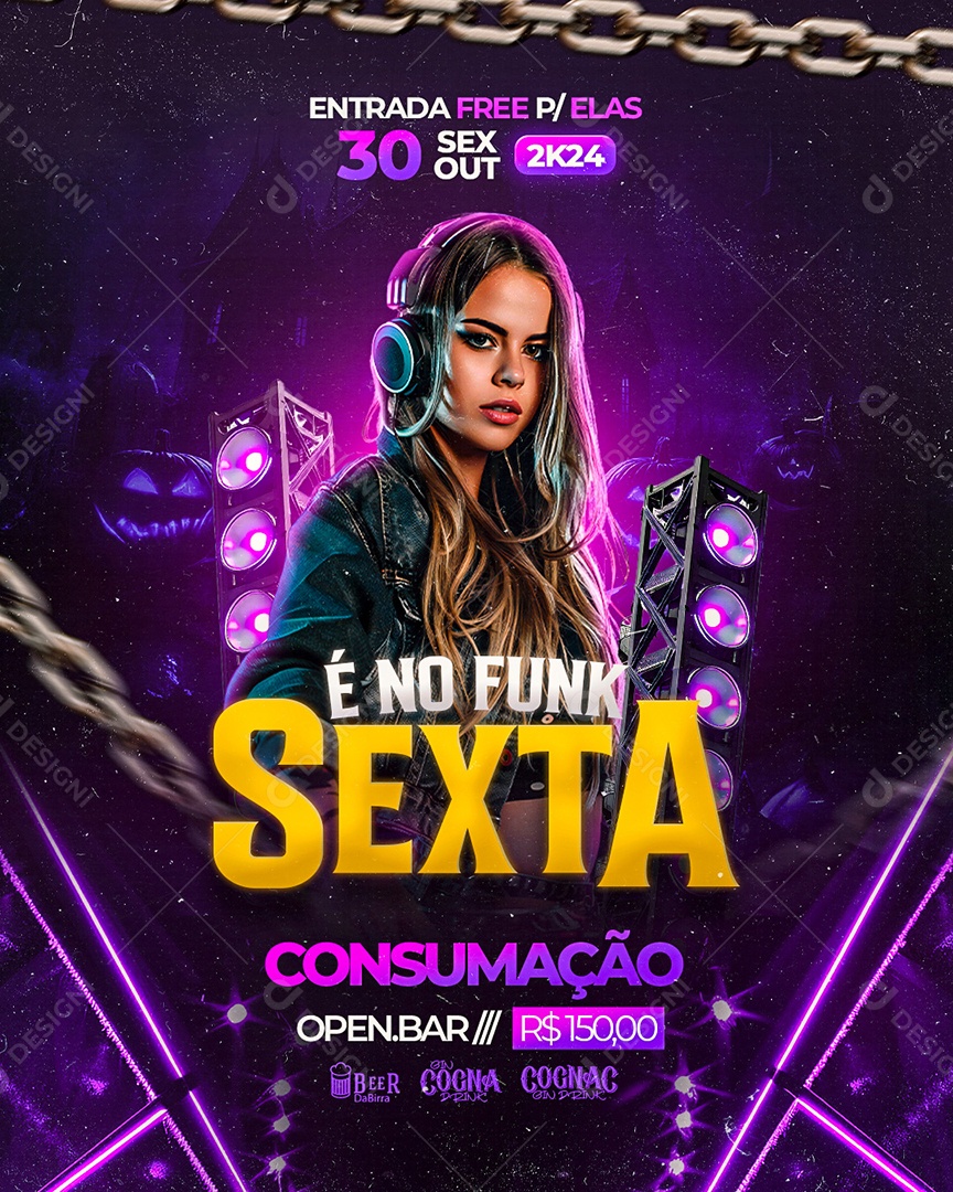 Flyer É No Funk Sexta Social Media PSD Editável