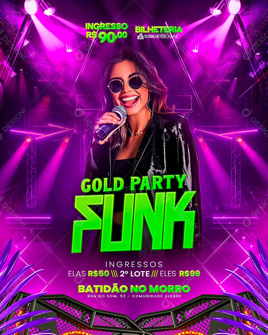 Flyer Gold Party Funk Social Media PSD Editável