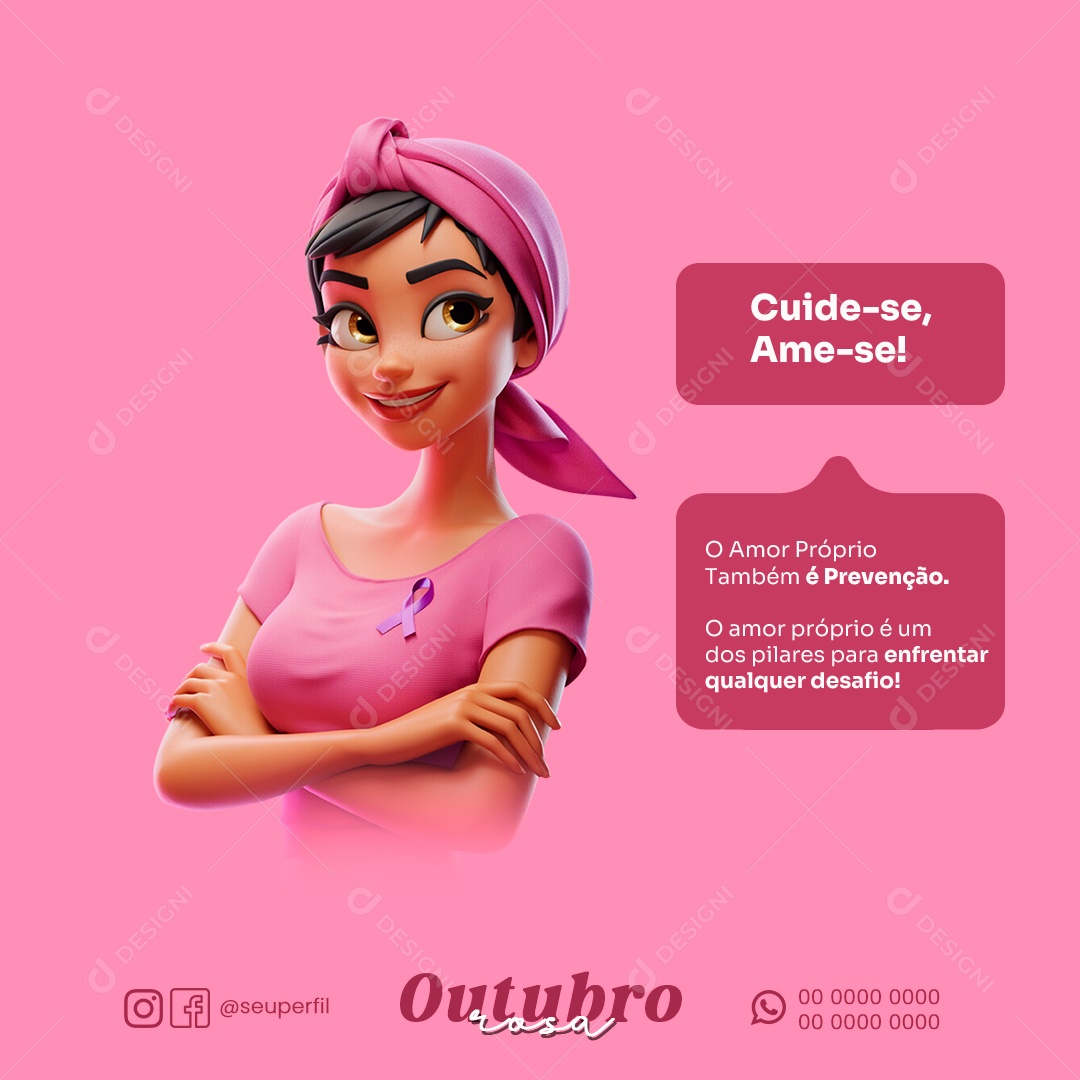Outubro Rosa Cuide-Se Ame Se Social Media PSD Editável