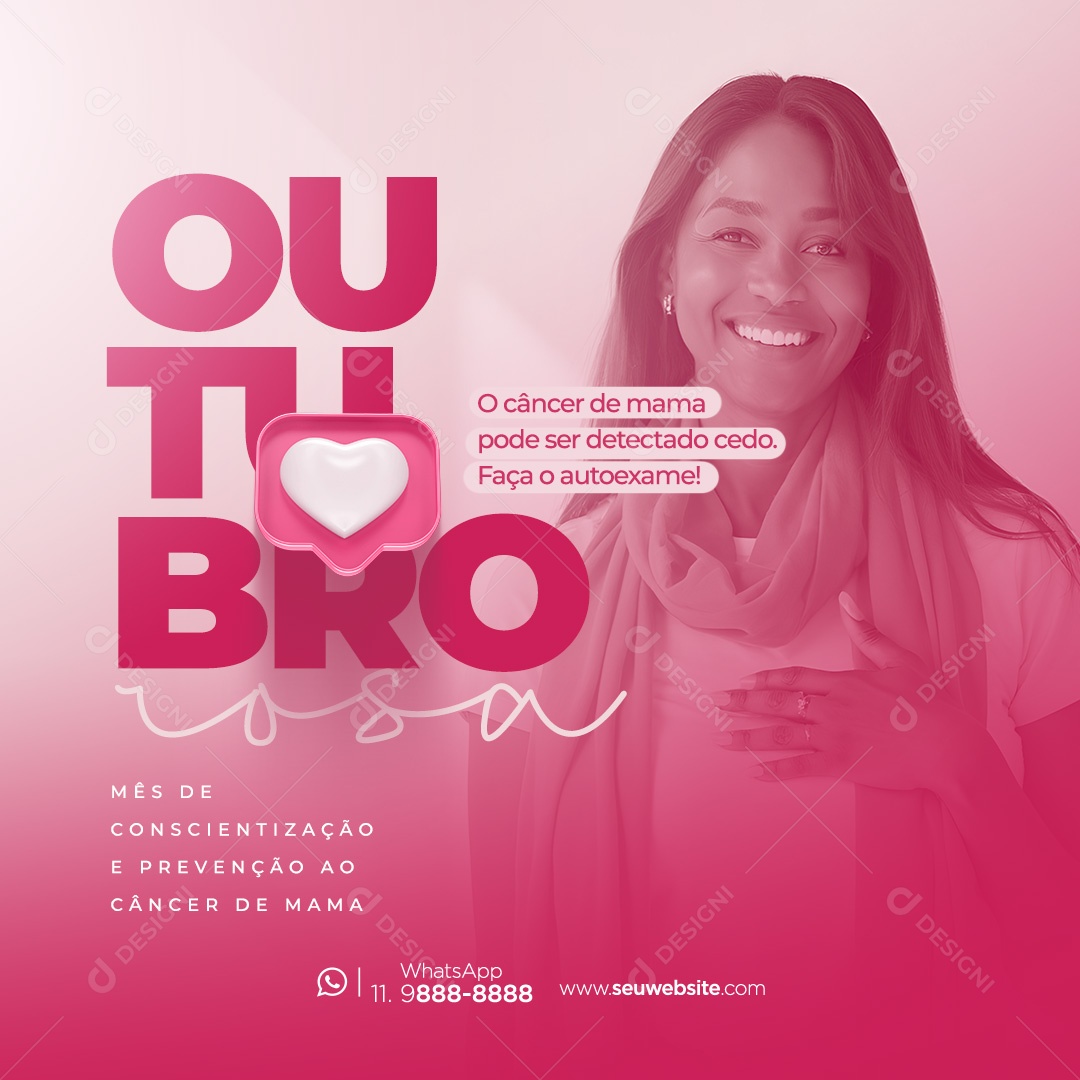 Outubro Rosa Mês de Conscientização e Prevenção ao Câncer de Mama Social Media PSD Editável
