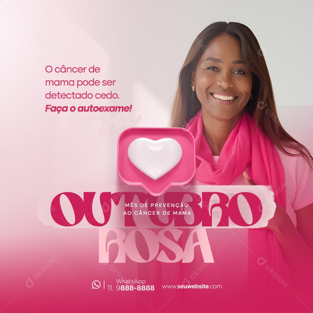 Outubro Rosa Mês de Prevenção ao Câncer de Mama Social Media PSD Editável