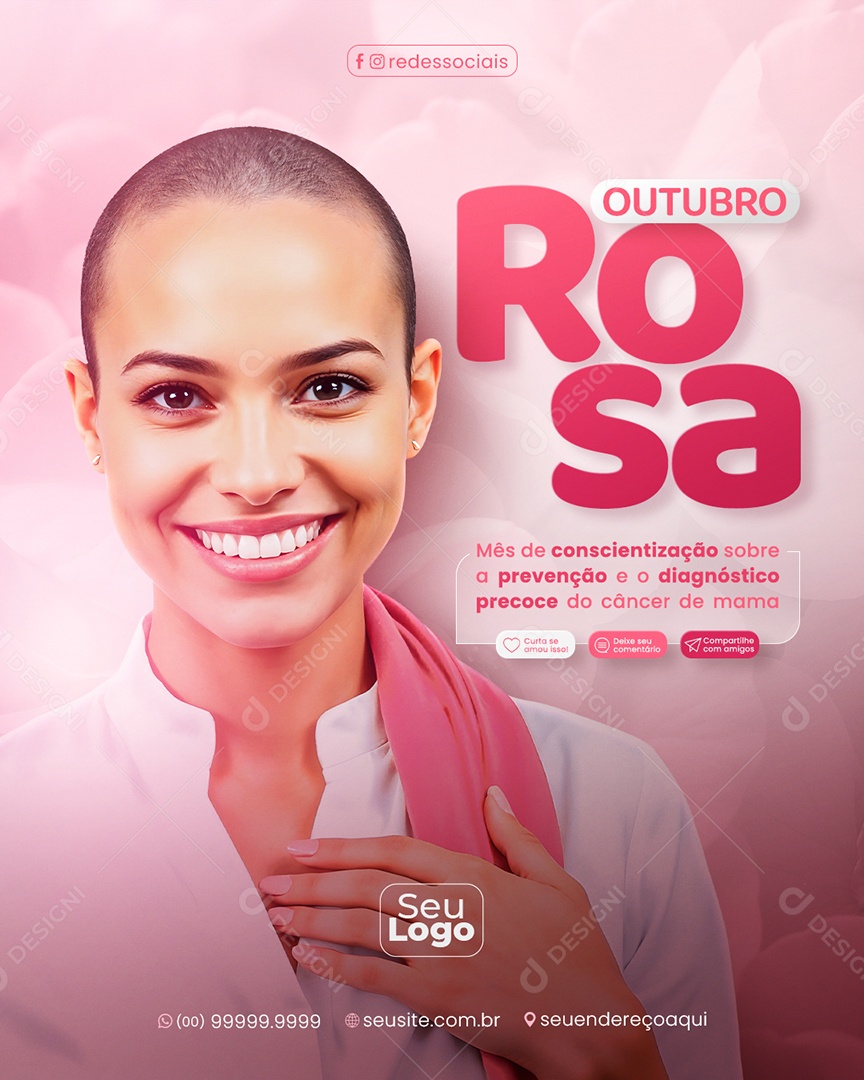 Outubro Rosa Mês de Conscientização Sobre o Câncer de Mama Social Media PSD Editável