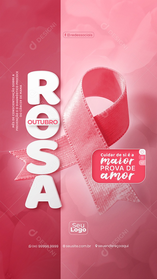 Story Outubro Rosa Cuidar de Si é a Maior Prova de Amor Social Media PSD Editável