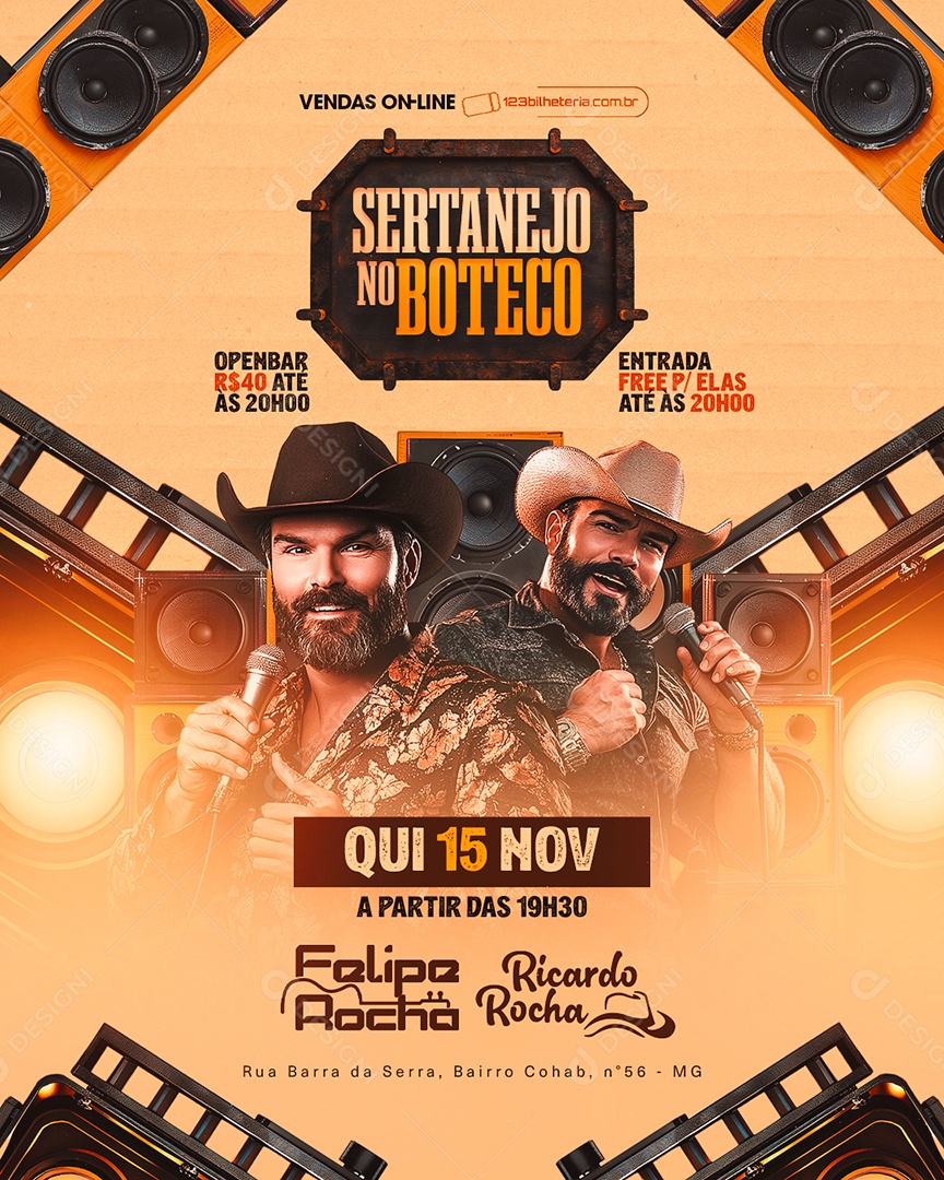 Flyer Sertanejo no Boteco Social Media PSD Editável