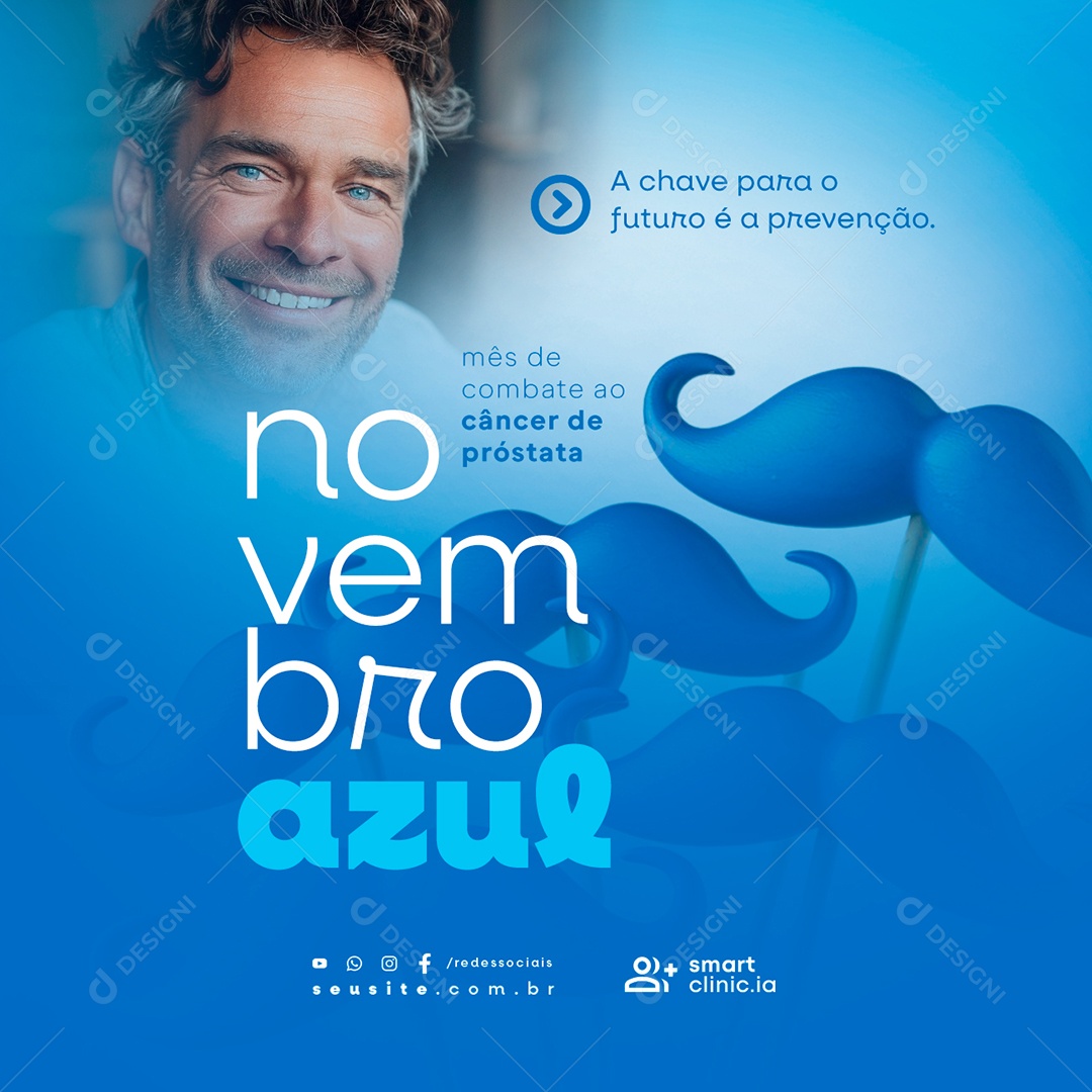Novembro Azul A Chave para o Futuro é a Prevenção Social Media PSD Editável