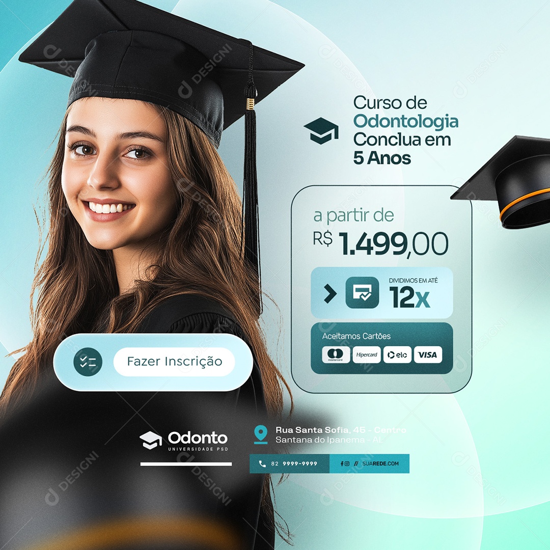 Curso Preparatório Curso de Odontologia Conclua em 5 Anos Social Media PSD Editável