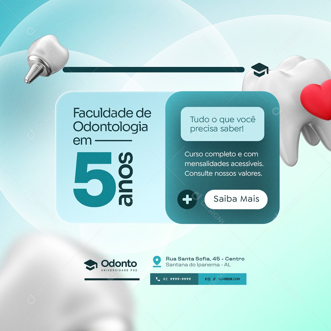 Curso Preparatório Faculdade de Odontologia em 5 Anos Social Media PSD Editável