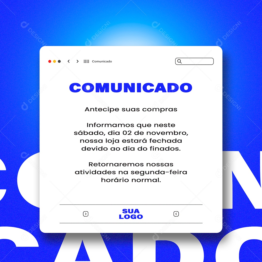 Comunicado Importante Aviso De Feriado 02 De Novembro Media PSD Editável