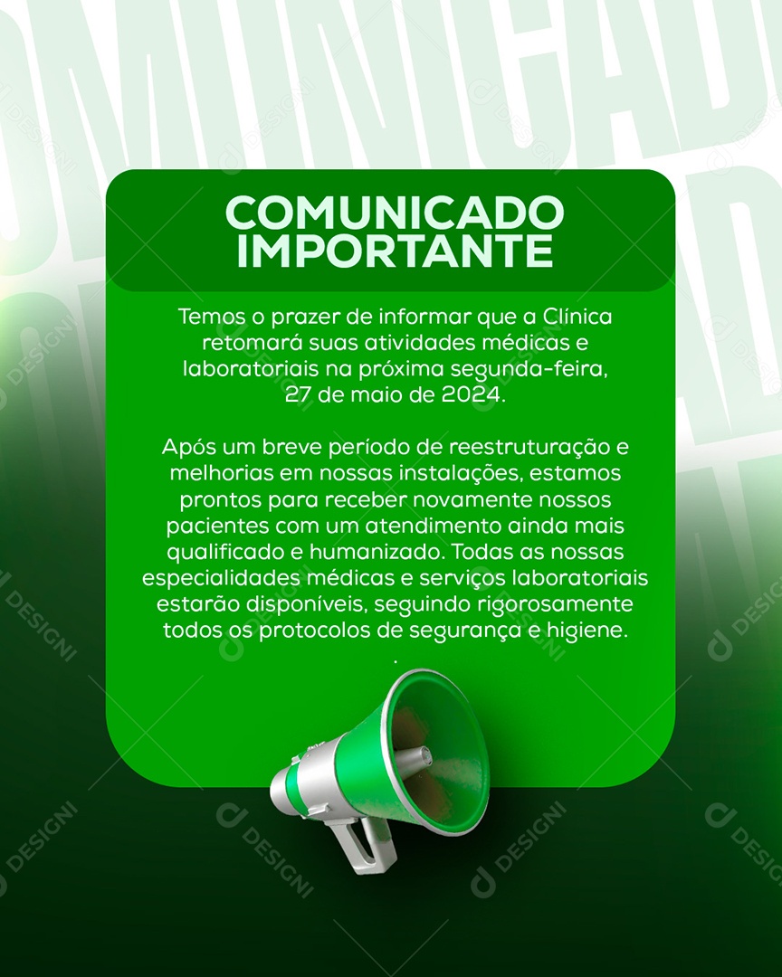 Comunicado Importante Clinica Social Media PSD Editável