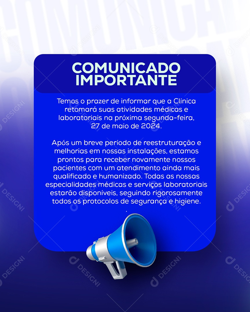 Comunicado Importante Clinica Social Media PSD Editável