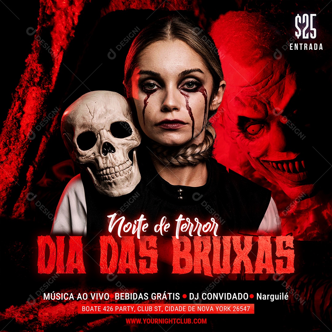 Flyer Dia das Bruxas Noite de Terror Social Media PSD Editável