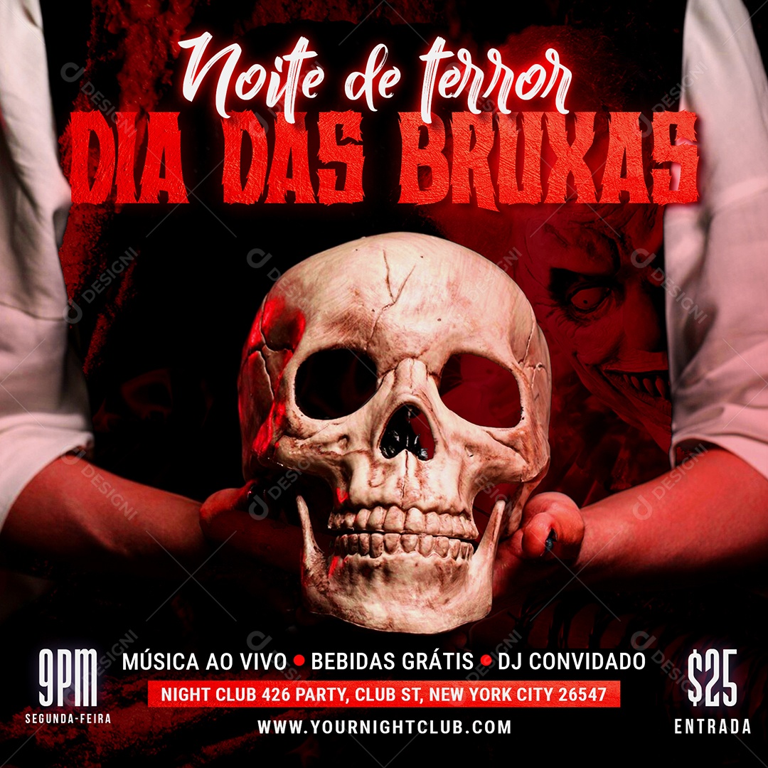 Flyer Noite de Terror Dia das Bruxas Social Media PSD Editável