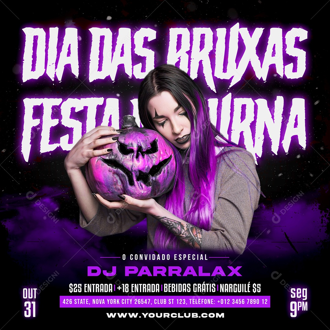 Flyer Dia das Bruxas Festa Noturna Social Media PSD Editável