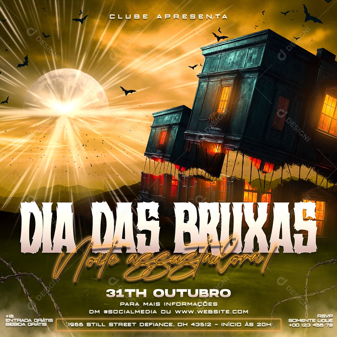 Flyer Dia das Bruxas Noite Assustador Social Media PSD Editável