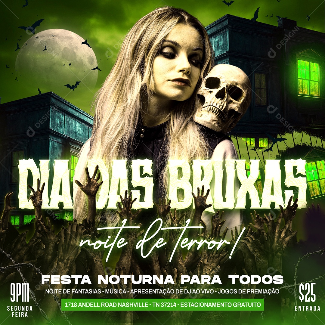 Flyer Dia das Bruxas Noite de Terror Social Media PSD Editável