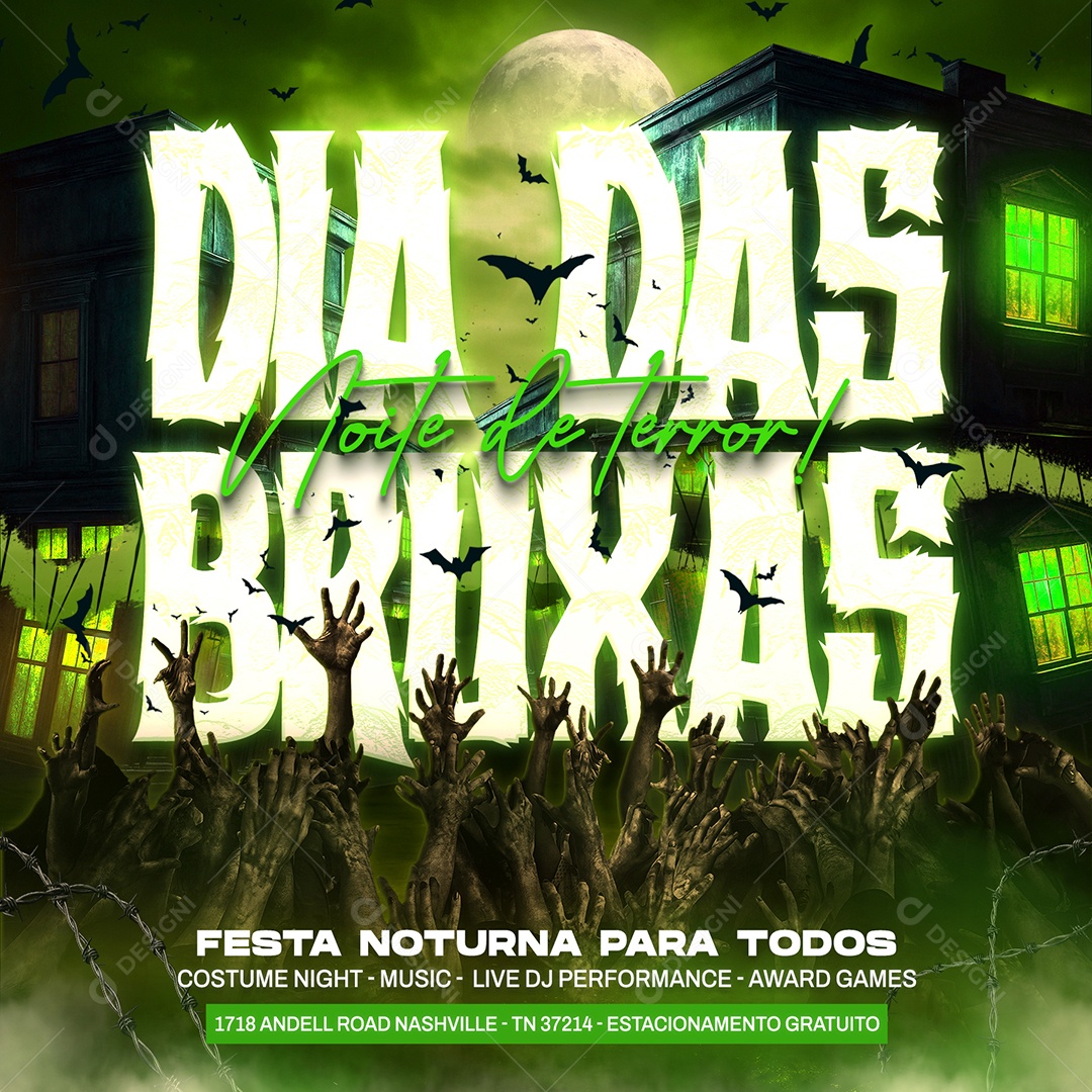 Flyer Dia das Bruxas 31 de Outubro Noite de Terror Social Media PSD Editável
