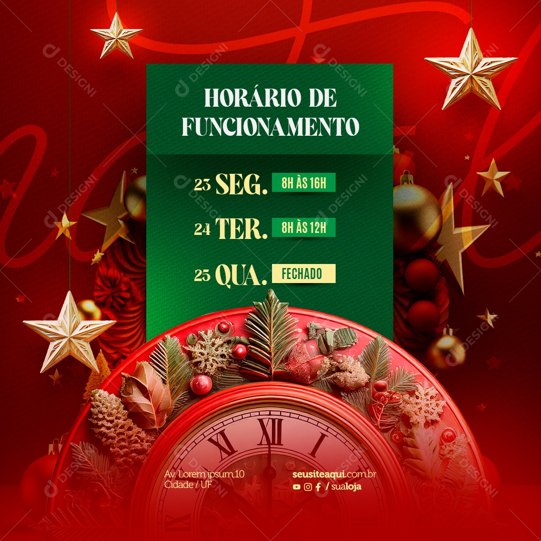 Horário de Funcionamento Natal Social Media PSD Editável