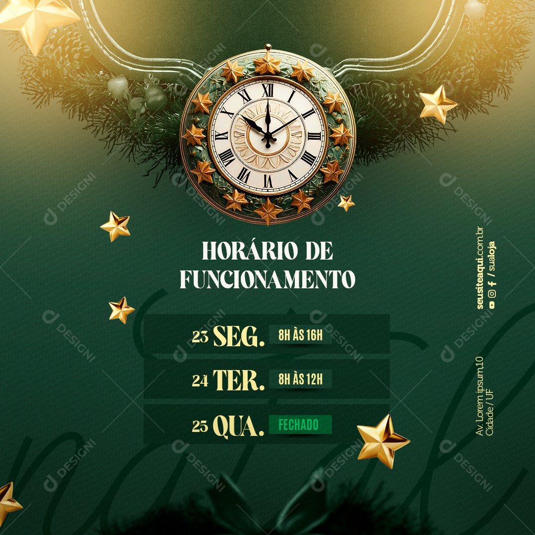 Horário de Funcionamento Natal Social Media PSD Editável