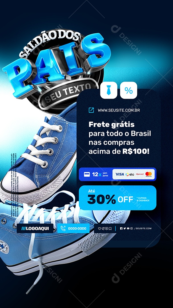 Story Loja de Calçados Saldão dos Pais Frete Grátis para Todo o Brasil Social Media PSD Editável