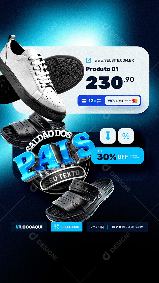 Story Loja de Calçados Saldão dos Pais Produto Até 30% Off Social Media PSD Editável