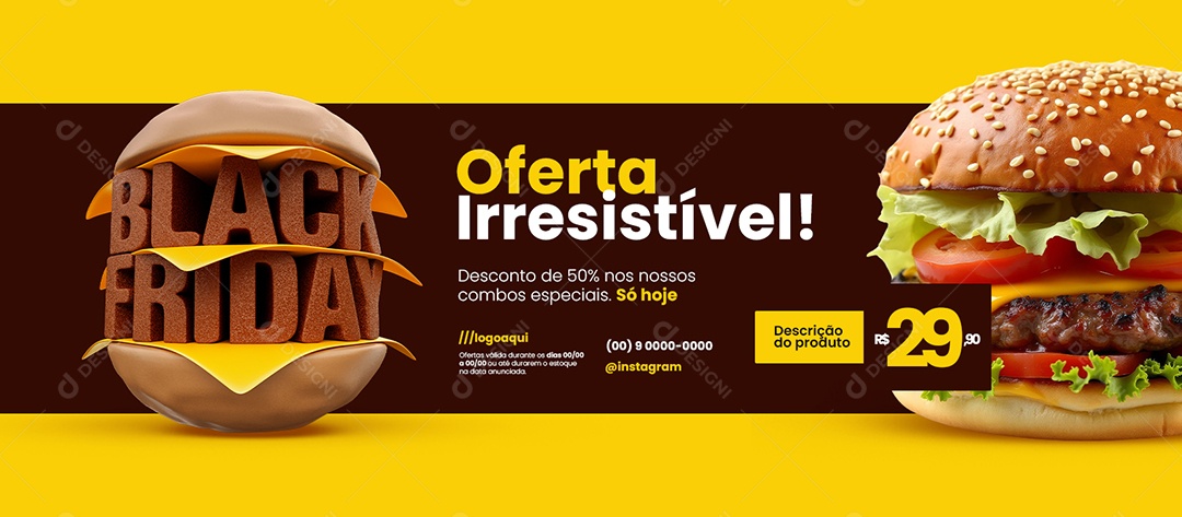 Banner Black Friday Hamburgueria Oferta Irresistível Social Media PSD Editável