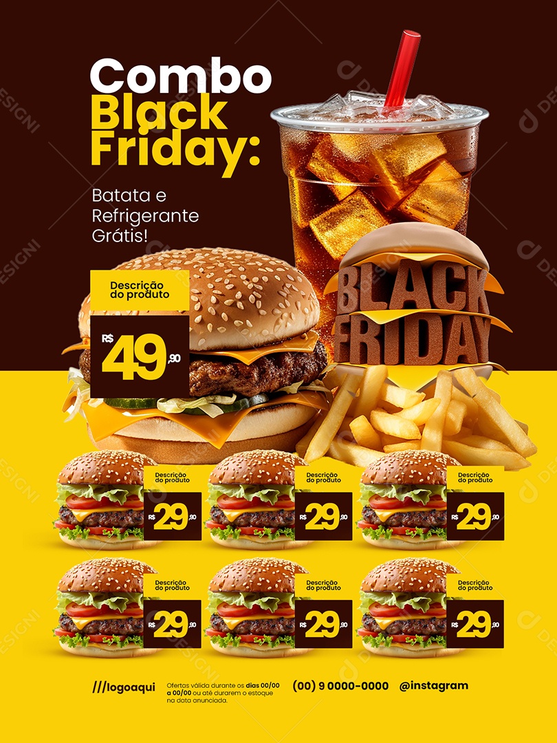 Black Friday Hamburgueria Encarte Batata e Refrigerante Grátis Social Media PSD Editável