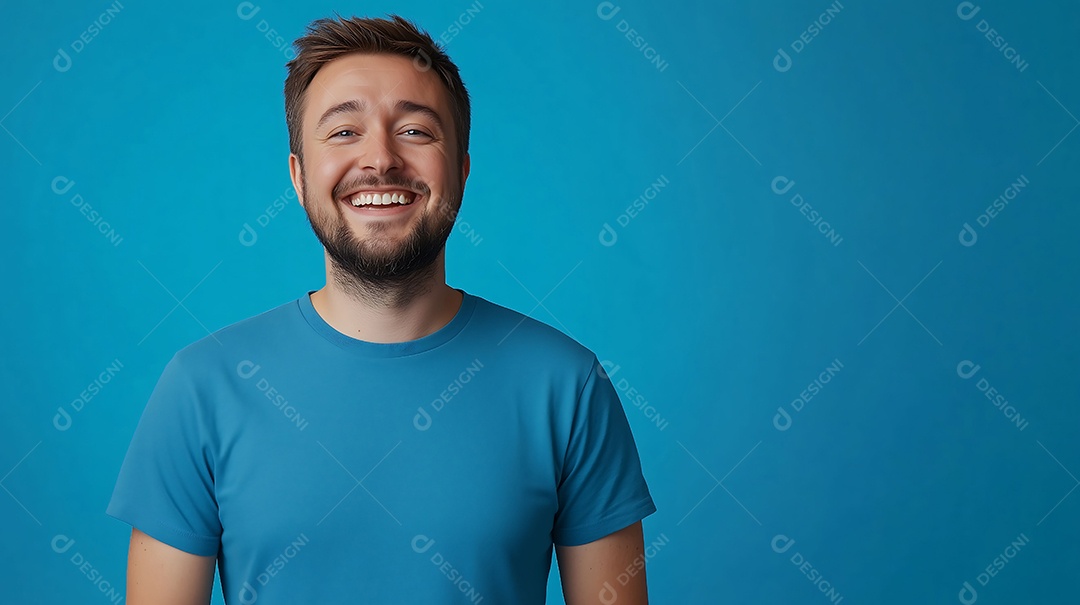 Homem feliz com camiseta azul representando novembro azul