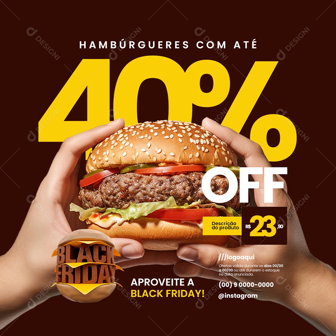 Black Friday Hamburgueria Hambúrgueres com Até 40% Off Social Media PSD Editável