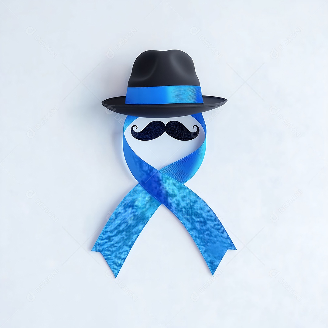 Fitas azuis com chapéu simbolizando o combate ao câncer de próstata