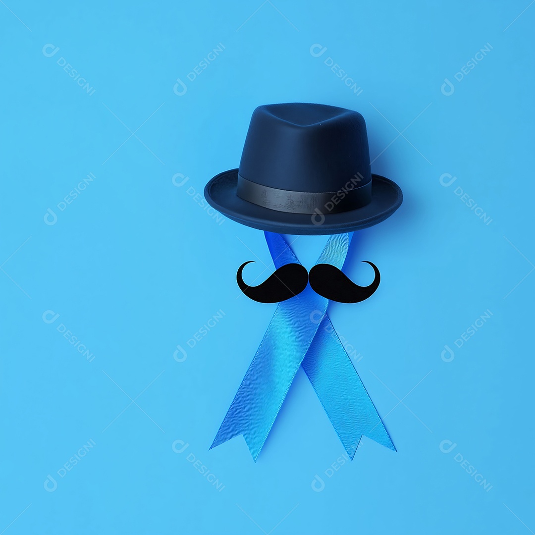 Fitas azuis com chapéu simbolizando o combate ao câncer de próstata