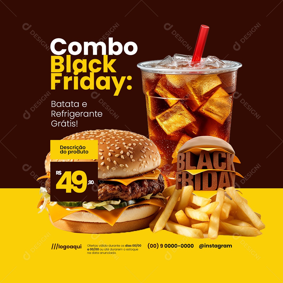 Black Friday Hamburgueria Batata e Refrigerante Social Media PSD Editável