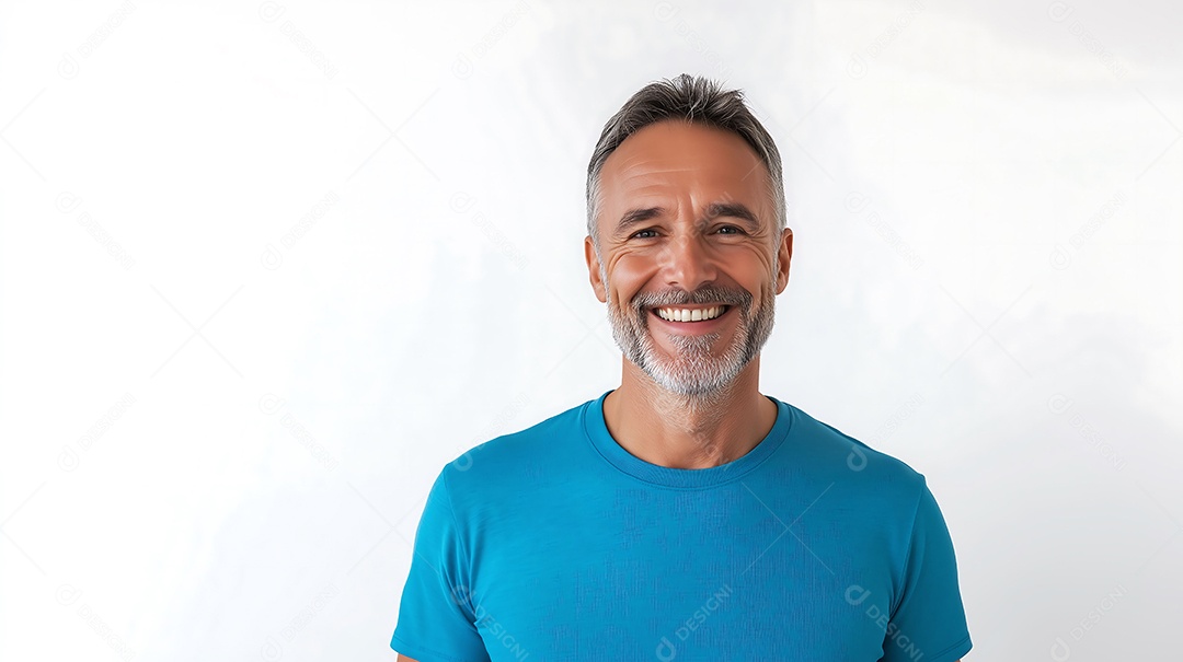 Homem feliz com camiseta azul