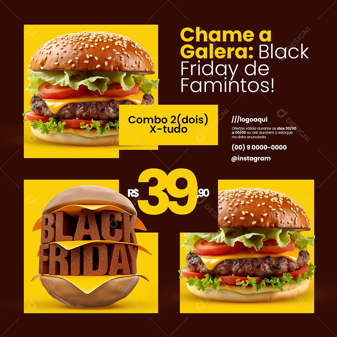 Black Friday Hamburgueria Combo Dois X-Tudo Social Media PSD Editável