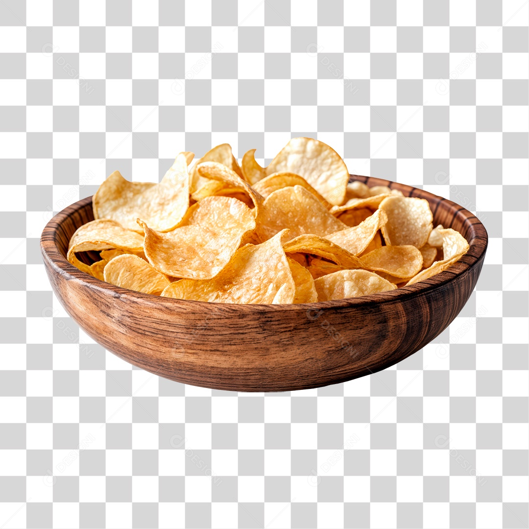 Gamela de Madeira Com Batata Chips Redonda Crocante PNG Transparente