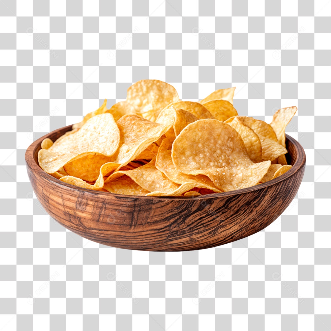 Gamela de Madeira Com Batata Chips Redonda Crocante PNG Transparente