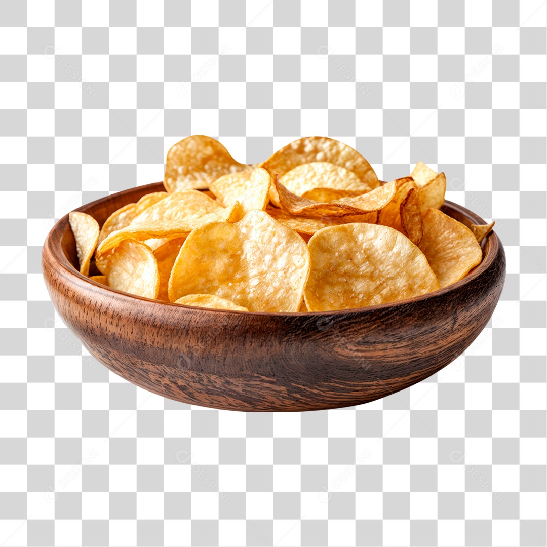 Gamela de Madeira Com Batata Chips Redonda Crocante PNG Transparente