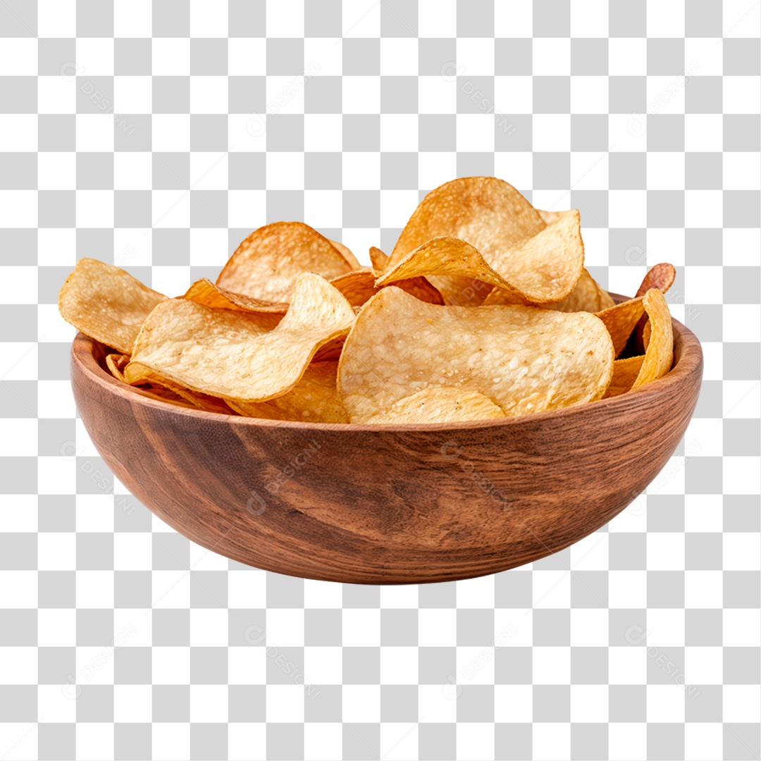 Gamela de Madeira Com Batata Chips Redonda Crocante PNG Transparente
