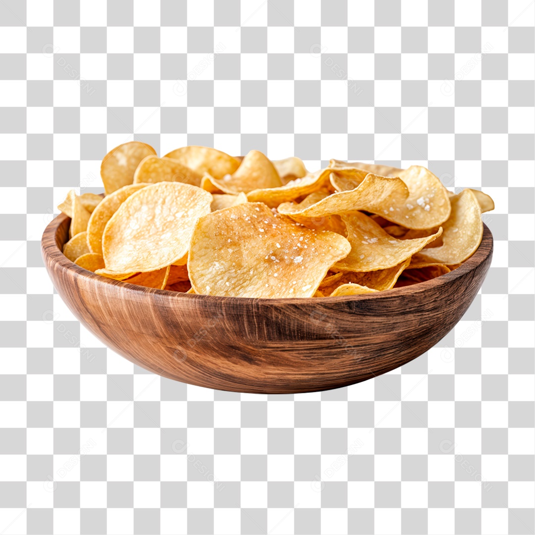 Gamela de Madeira Com Batata Chips Redonda Crocante PNG Transparente
