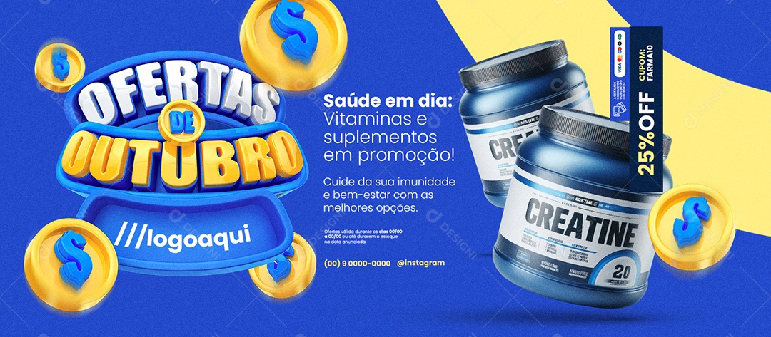 Banner Outubro de Ofertas Farmácia Saúde em Dia Social Media PSD Editável