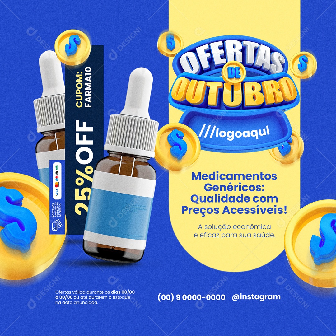 Outubro de Ofertas Farmácia Medicamentos Genéricos Social Media PSD Editável