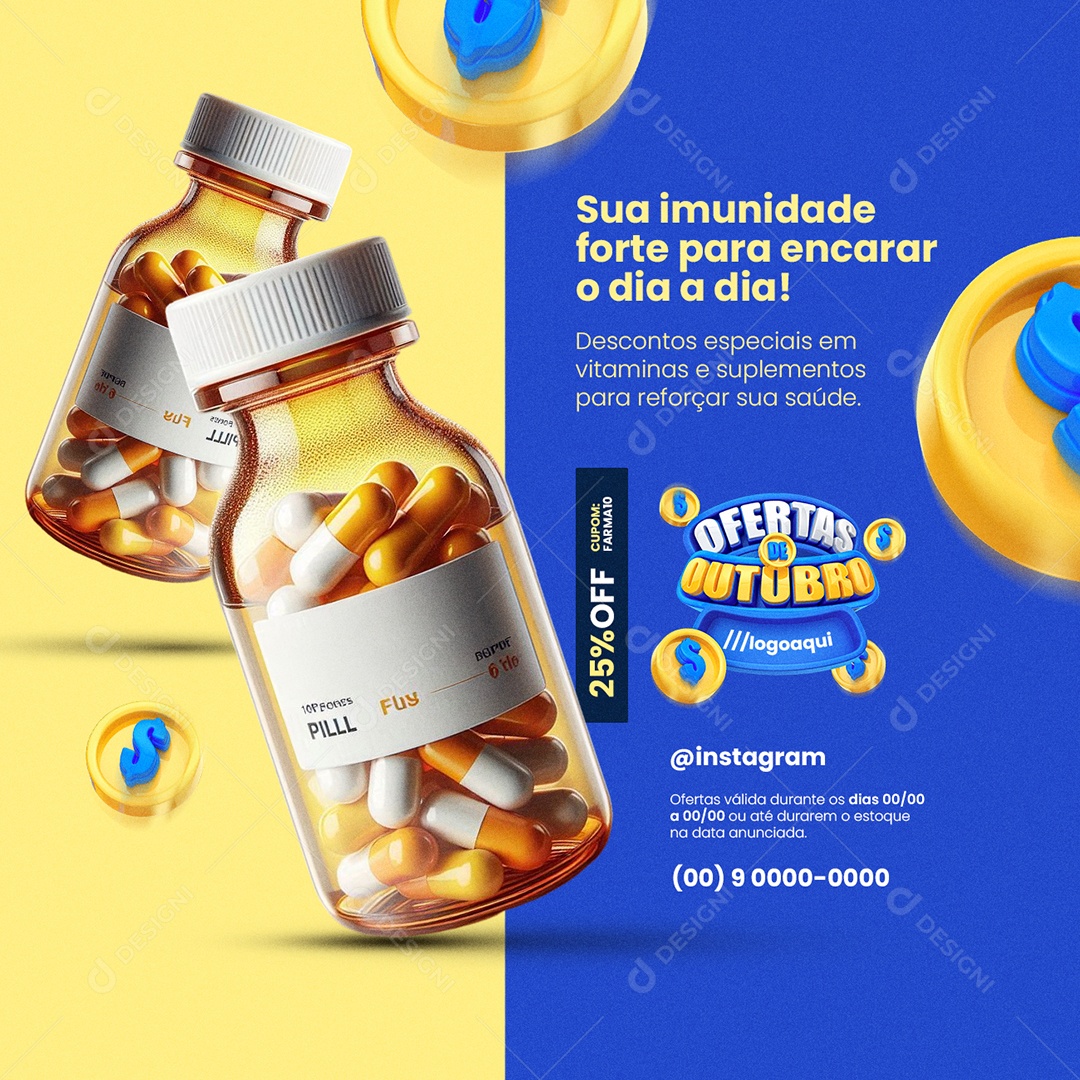 Outubro de Ofertas Farmácia Sua Imunidade Forte Social Media PSD Editável