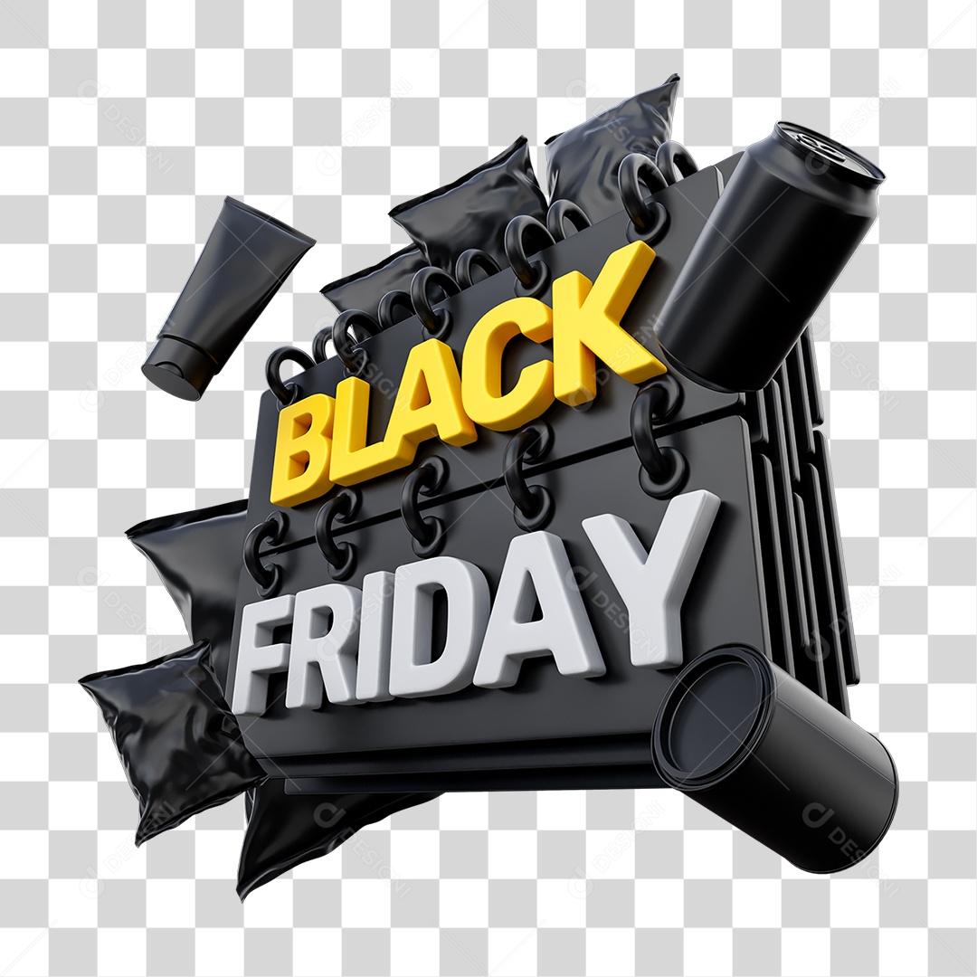 Black Friday Selo 3D Amarelo e Preto para Composição PNG Transparente
