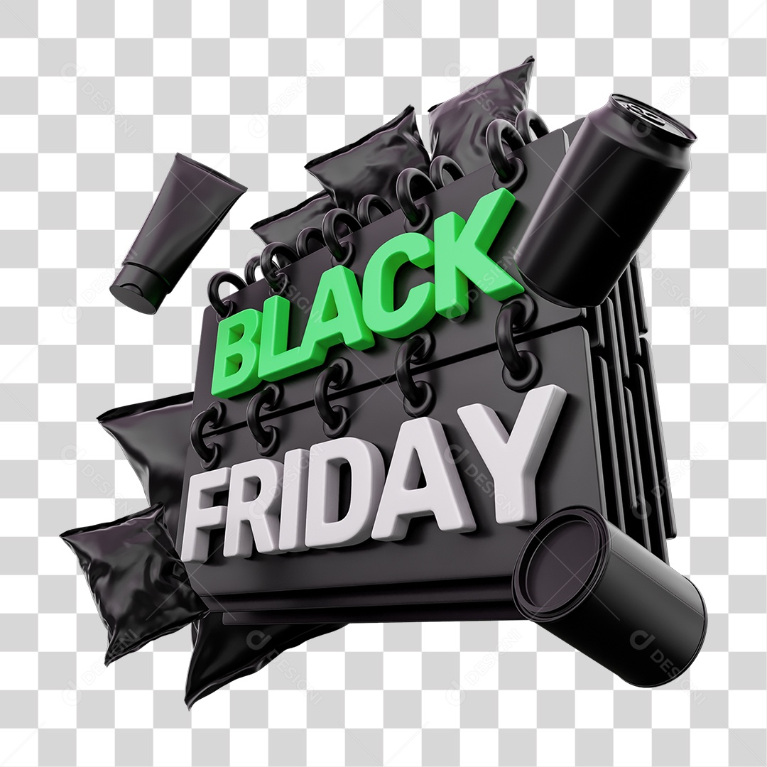 Black Friday Selo 3D Verde e Preto para Composição PNG Transparente
