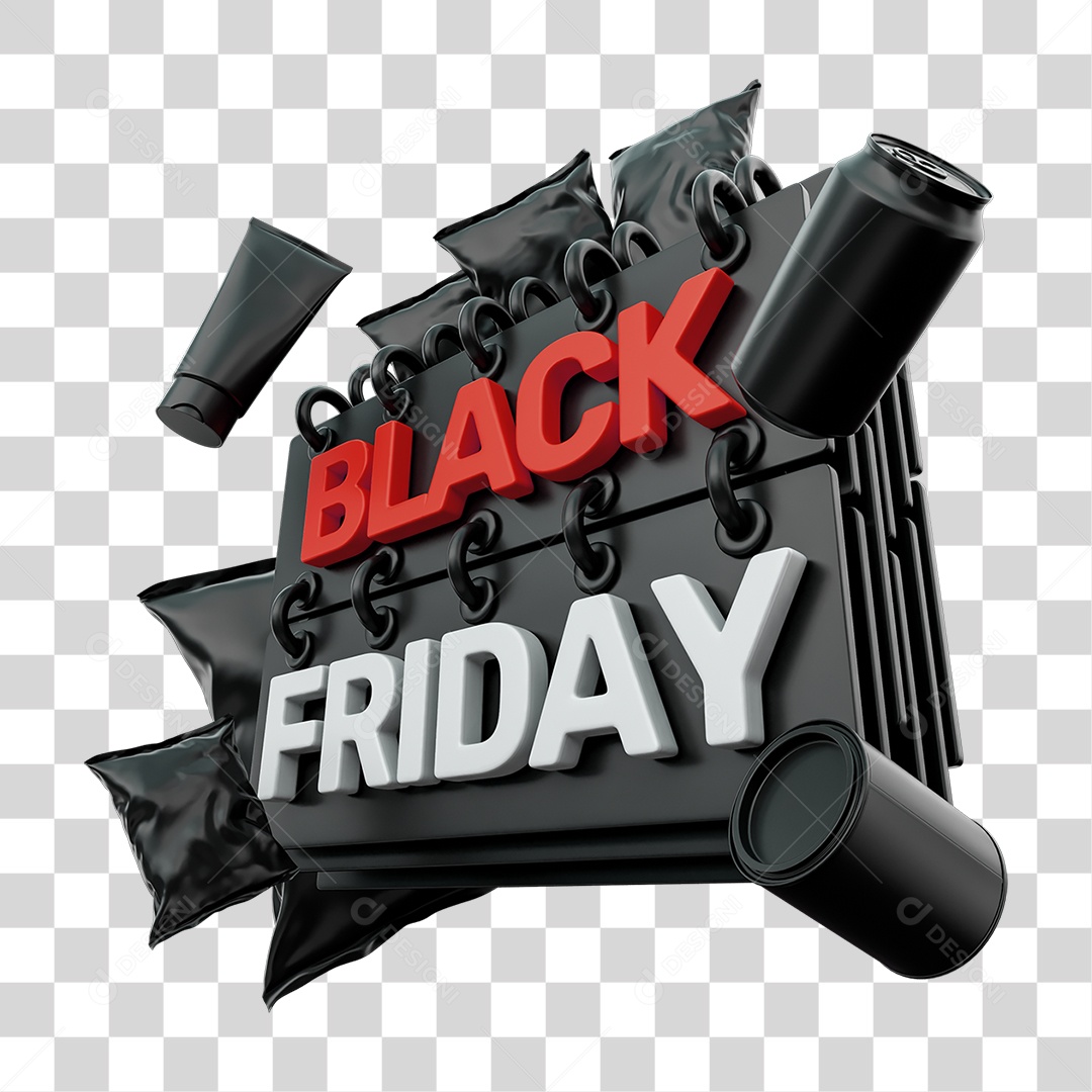 Black Friday Selo 3D Vermelho e Preto para Composição PNG Transparente