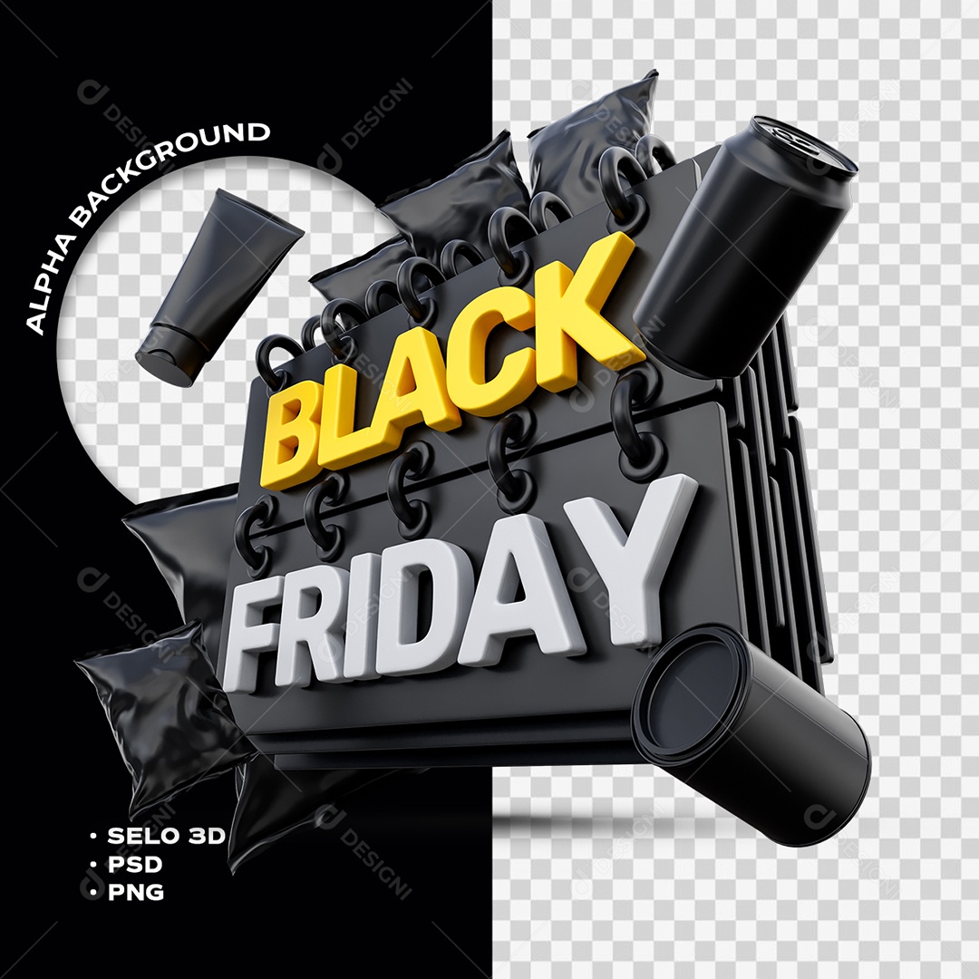 Black Friday Selo 3D Amarelo e Preto para Composição PSD