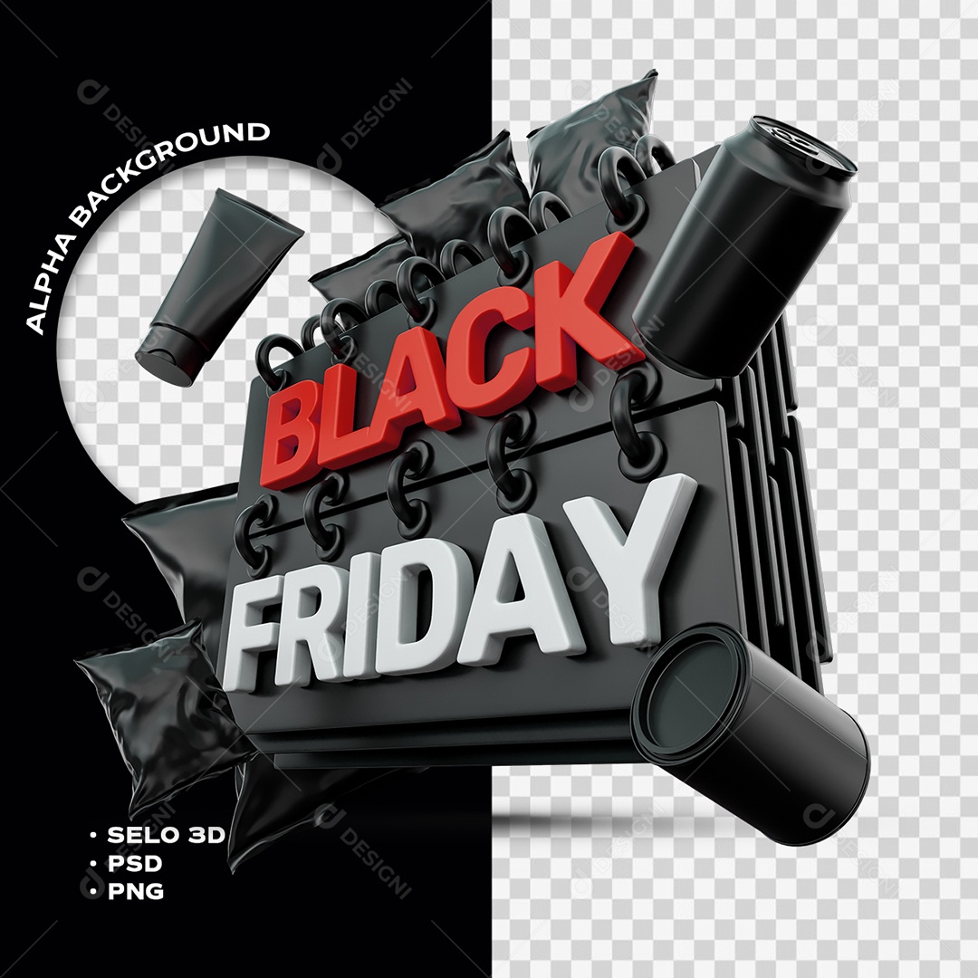 Black Friday Selo 3D Vermelho e Preto para Composição PSD