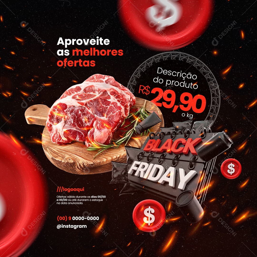 Black Friday Supermercado Carne Aproveite as Melhores Ofertas Social Media PSD Editável
