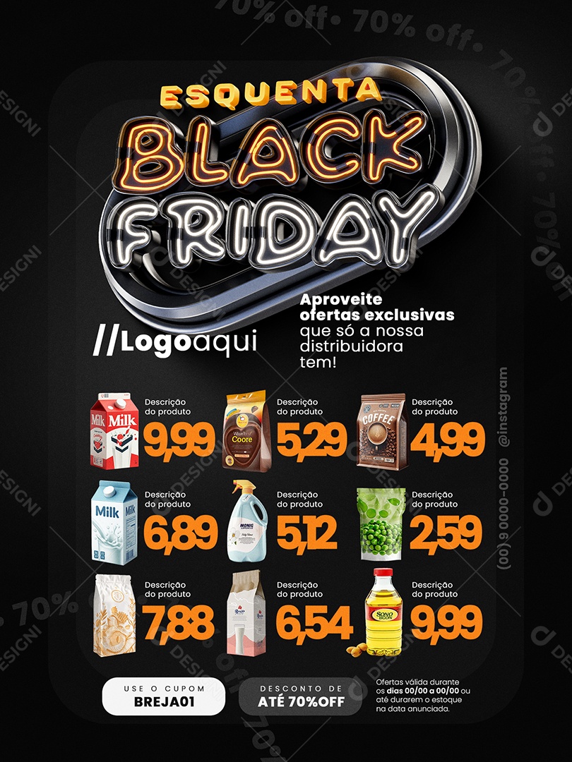 Esquenta Black Friday Supermercado Encarte Ofertas Exclusivas Social Media PSD Editável