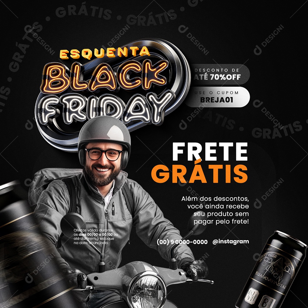 Esquenta Black Friday Supermercado Frete Grátis Social Media PSD Editável