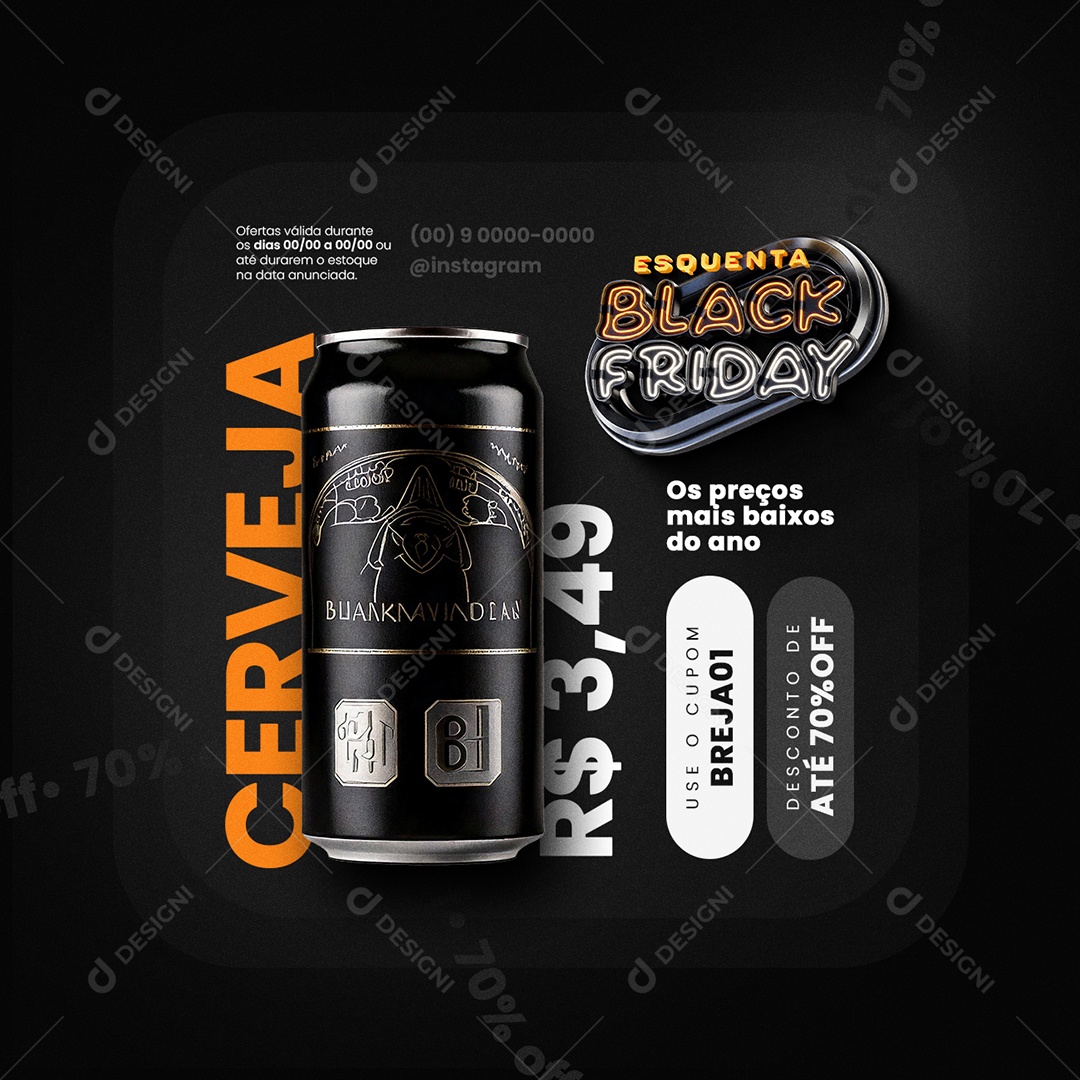 Esquenta Black Friday Supermercado Cerveja Desconto de Até 70% Off Social Media PSD Editável